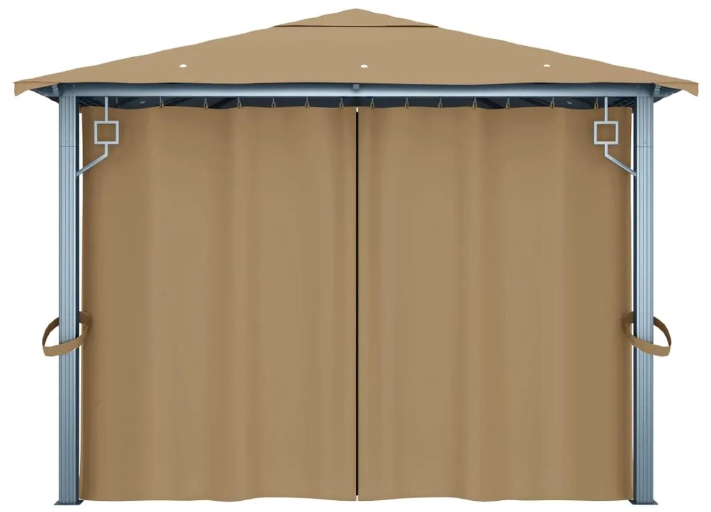 Gazebo com cortina 400x300 cm alumínio cinzento-acastanhado