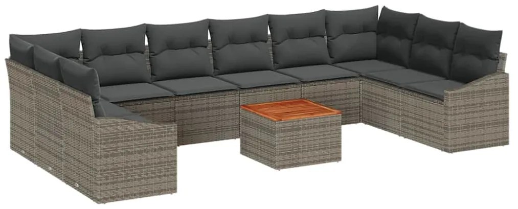 Conjunto de Sofá de Jardim com 11 Peças e Almofadas Cinzas