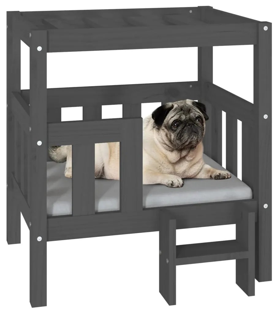 Cama para cães 65,5x43x70 cm madeira de pinho maciça cinza