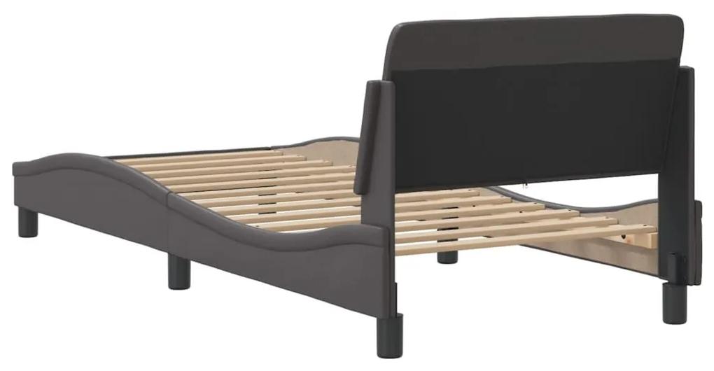 Estrutura cama c/ cabeceira couro artificial 80x200 cm cinzento