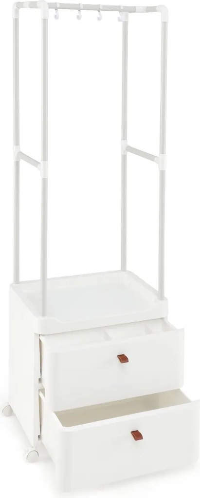 Guarda Roupa com 2 Gavetas Rodas Barra de Pendurar 4 Ganchos para Hall de Entrada Quarto Vestiário Branco