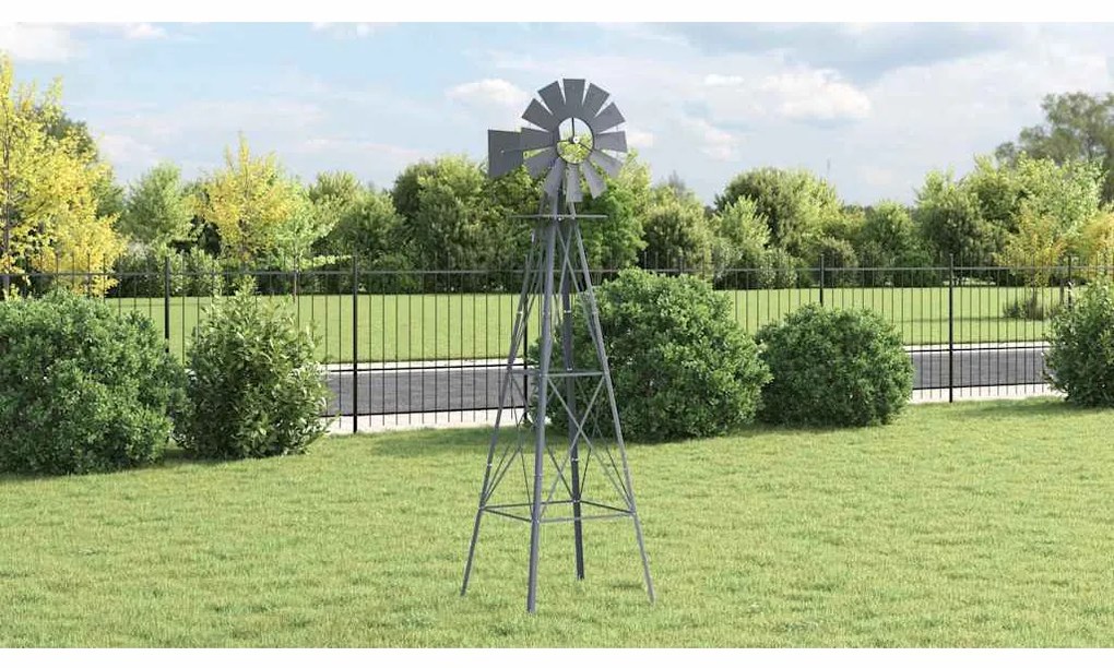 vidaXL Moinho de vento Cinzeto 84 x 68 x 245 cm Ferro