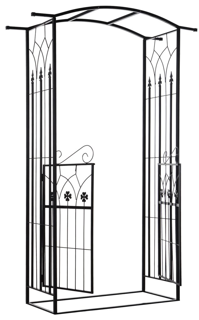 Outsunny Arco de jardim com porta de treliça de metal com fechadura para plantas trepadeiras Jardim Casamento Pátio 131x49x212 cm Cor Preto fosco