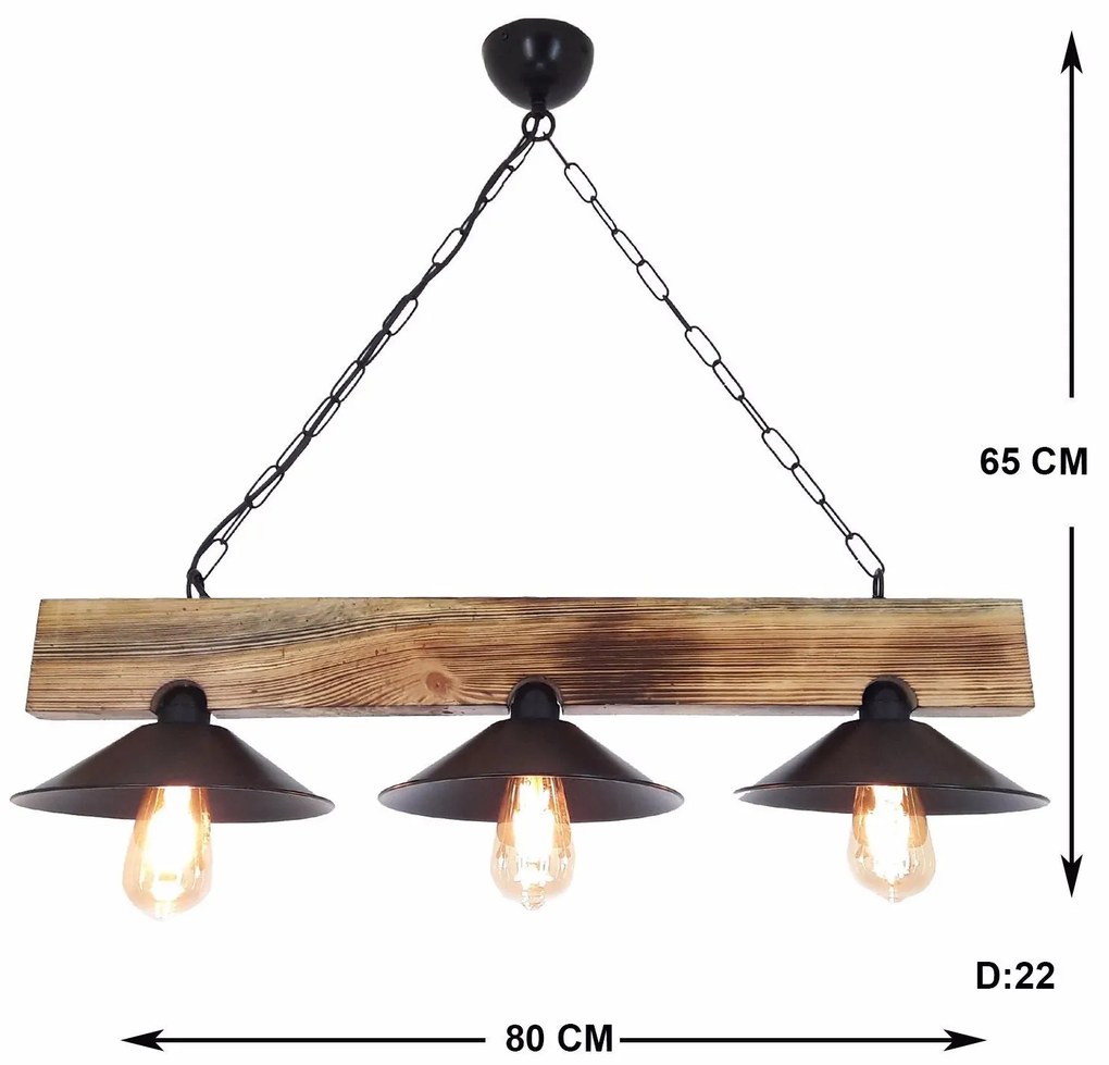 Candeeiro Suspenso Hepsi – Nogueira e Preto – 80 x 22 x 65 cm
