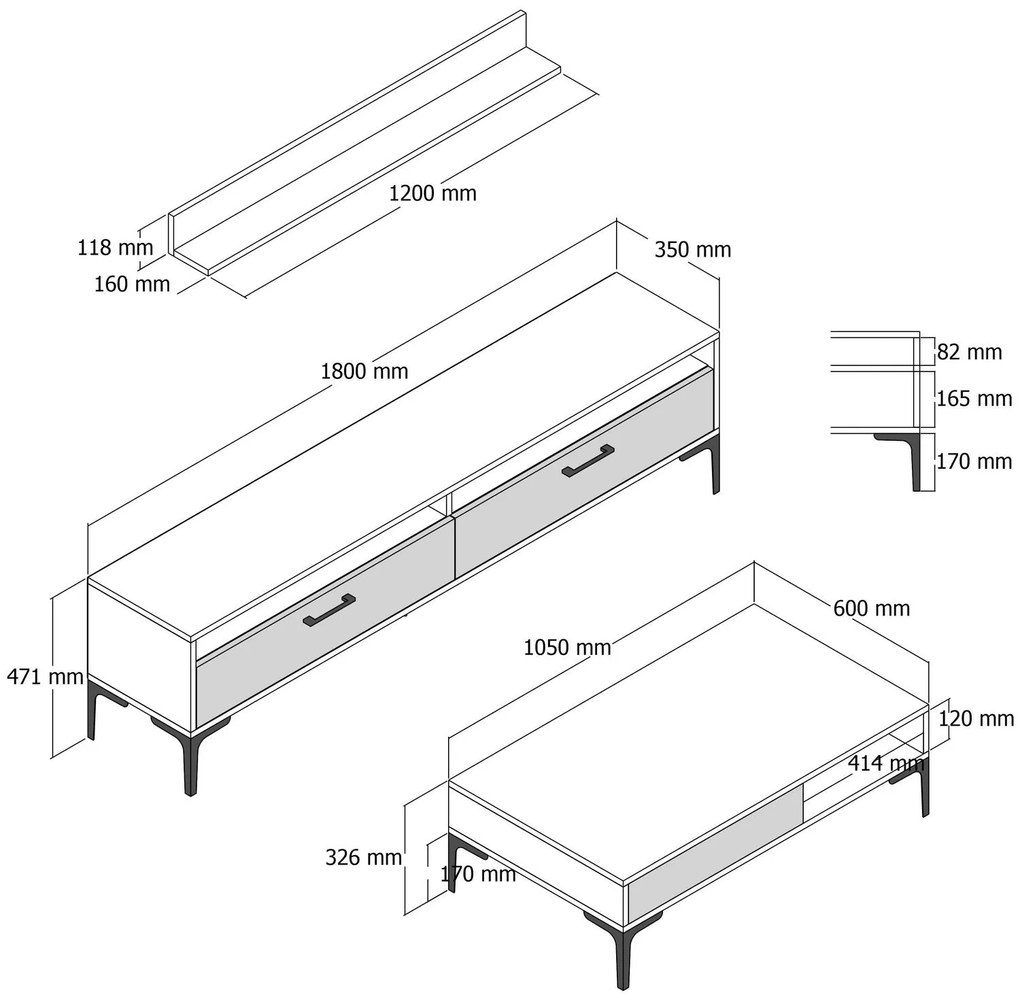 Conjunto de Mobiliário de Sala de Estar Istanbul – Branco – Medidas Va
