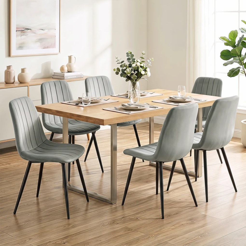 Conjunto de 4 Cadeiras de Jantar, 54 x 44,5 x 87 cm (MESA NÃO INCLUIDA), Estrutura Metálica Reforçada, Cinzento