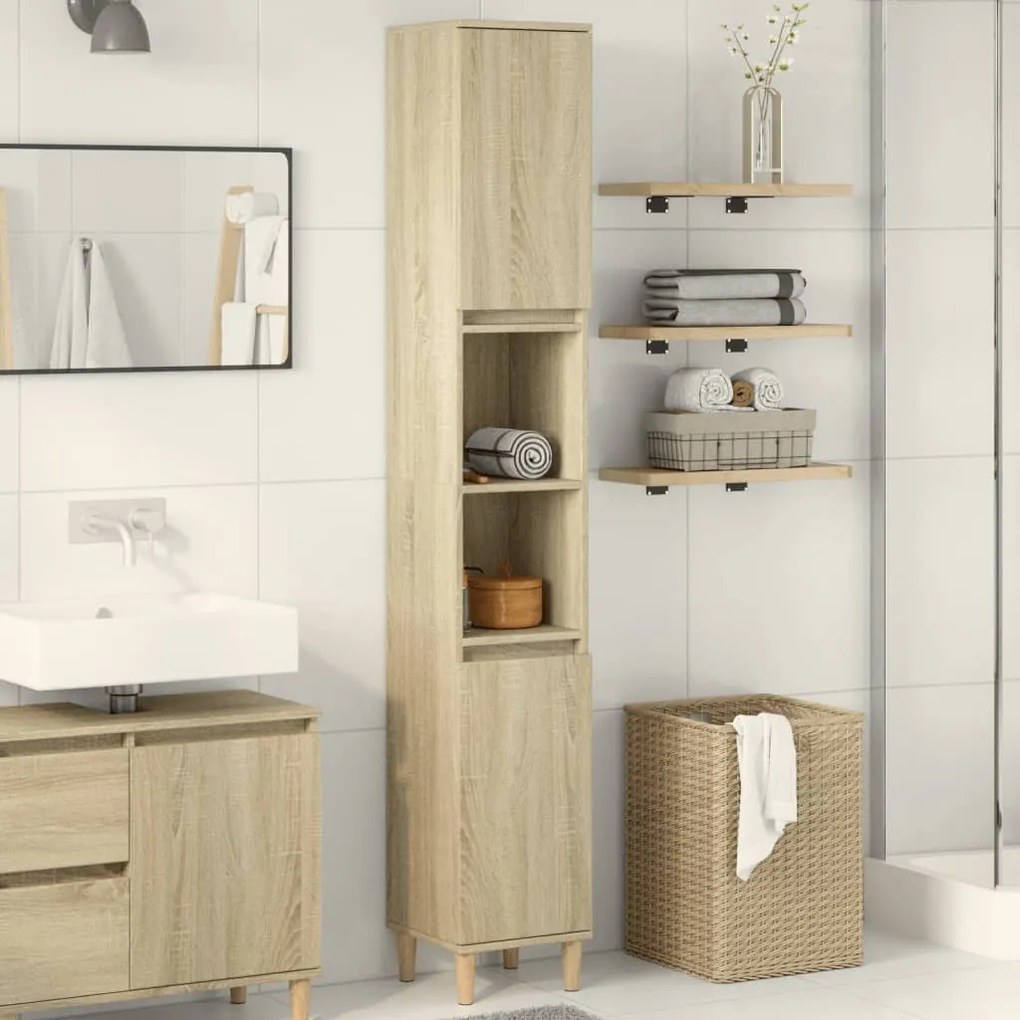 vidaXL Armário WC 30x30x190 cm derivados de madeira carvalho sonoma