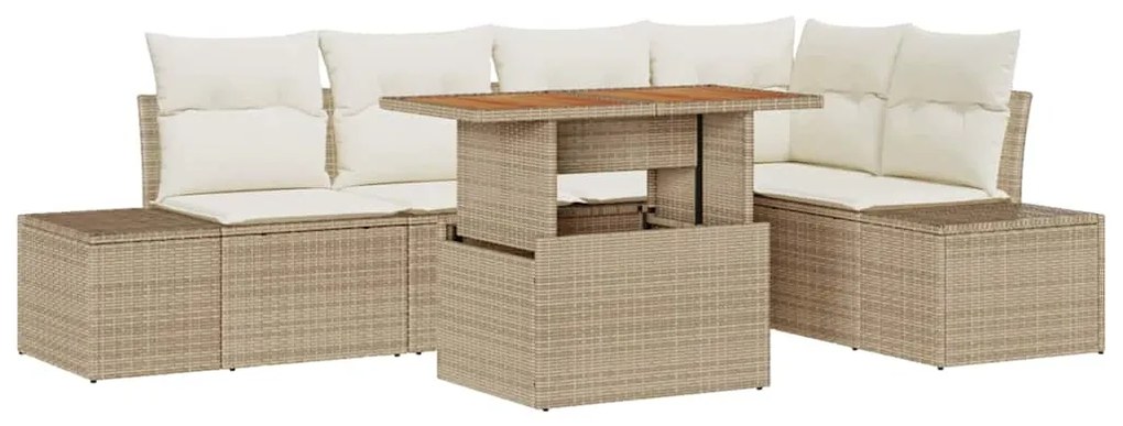 Conjunto de Jantar de Jardim com 6 peças e almofadas bege em rattan e