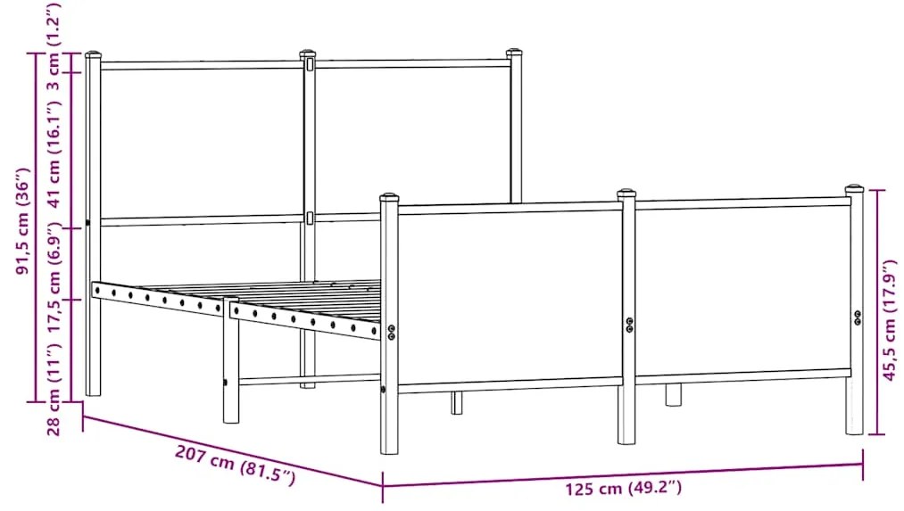 Estrutura de cama sem colchão 120x200cm metal carvalho castanho