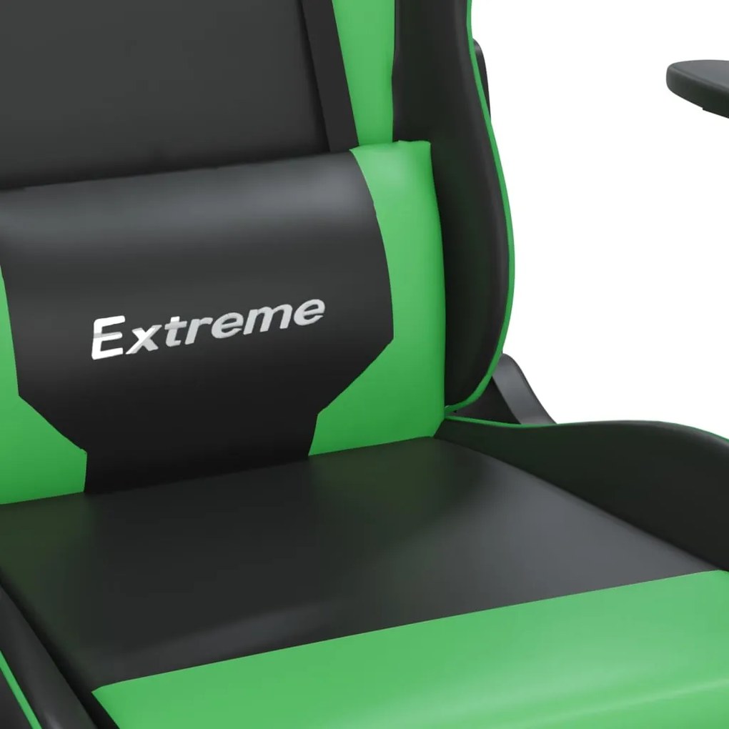 Cadeira gaming massagens c/ apoio pés couro artif. preto/verde