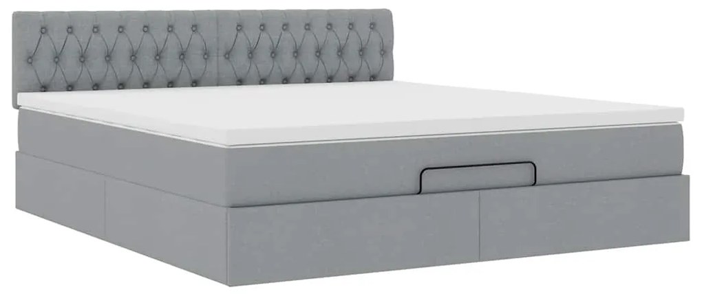 Cama Otomana com colchão &amp; LEDs 180x200cm tecido cinzento claro