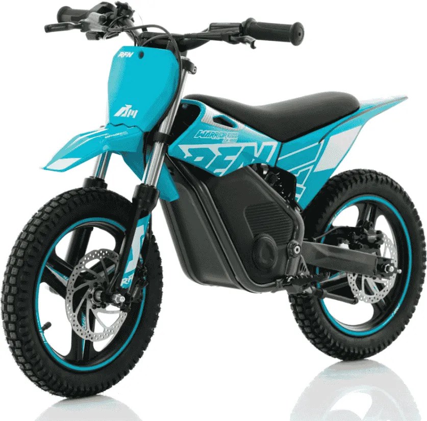 Mini moto elétrica para crianças velocidade até 35Km/h C/Limitador RFN Warrior SX-E500 500W 36V 14/14” Azul Celeste