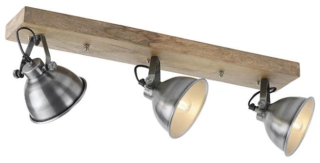 Plafon industrial aço madeira 3-luzes - SAMIA Industrial