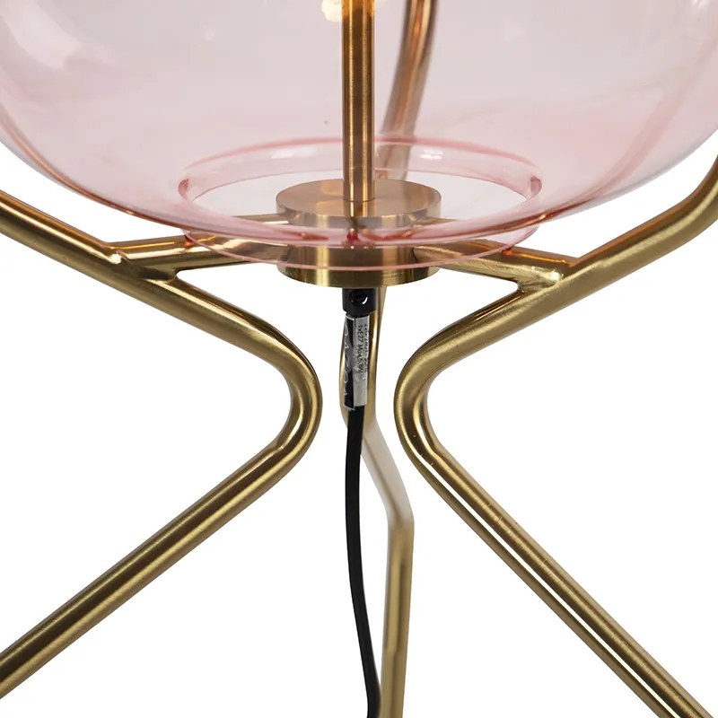 Candeeiro de pé Art Deco em latão com vidro rosa - Bliss Art Deco