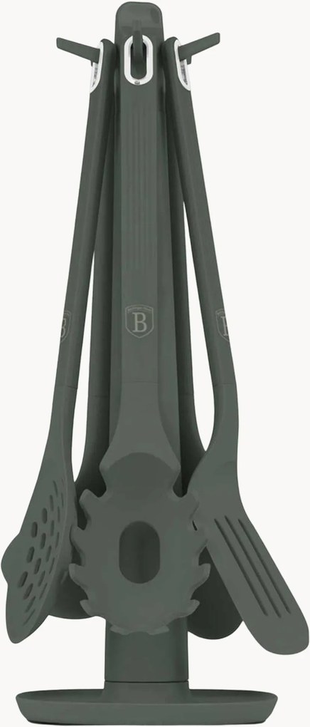 Conjunto de utensílios de cozinha em silicone com suporte Matte Green, conjunto de 6