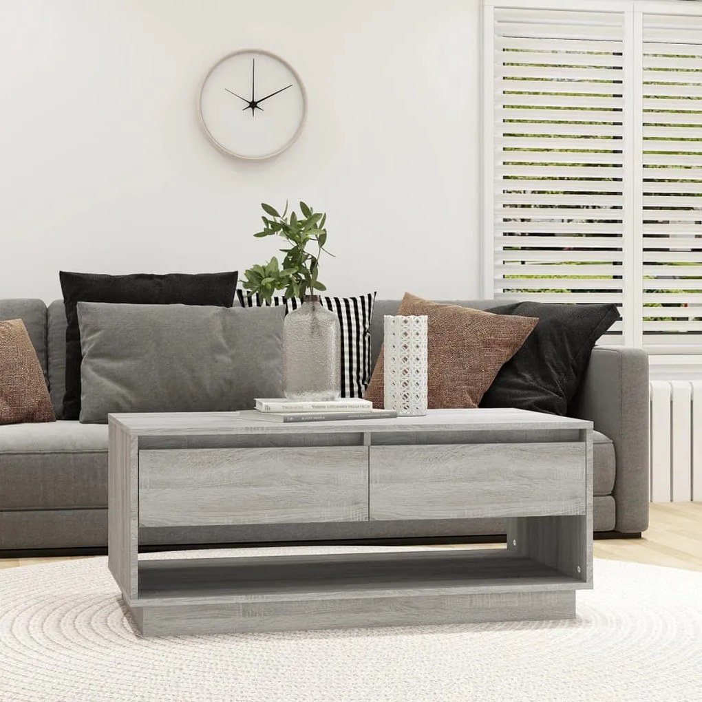 vidaXL Mesa centro 102,5x55x44 cm contraplacado carvalho sonoma cinza
