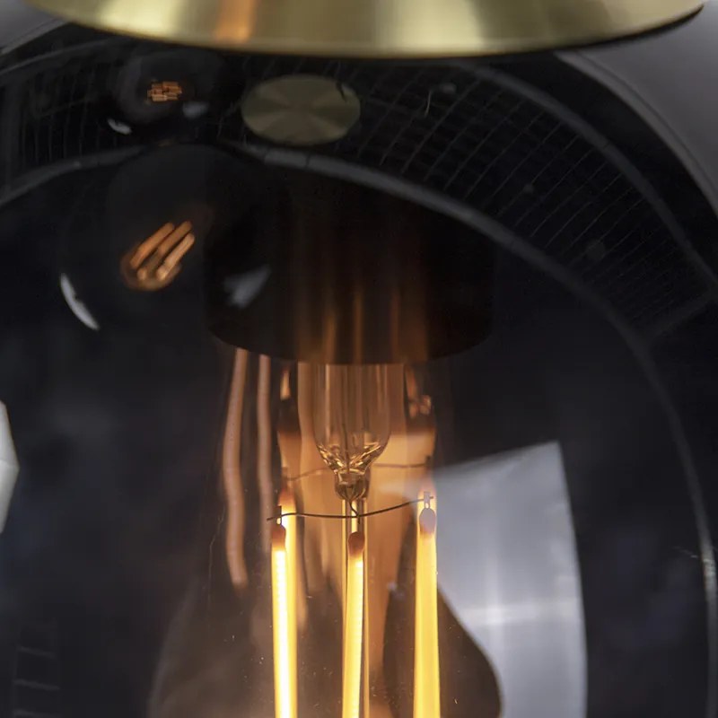 Candeeiro de suspensão Art Deco dourado com vidro preto 3 luzes - Pallon Art Deco