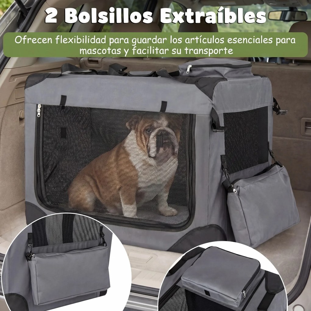 Transportadora dobrável tamanho L 83,5 x 58 x 58 cm para animais de estimação, com janelas de rede, 3 portas, cama felpuda e bolsos removíveis, para u