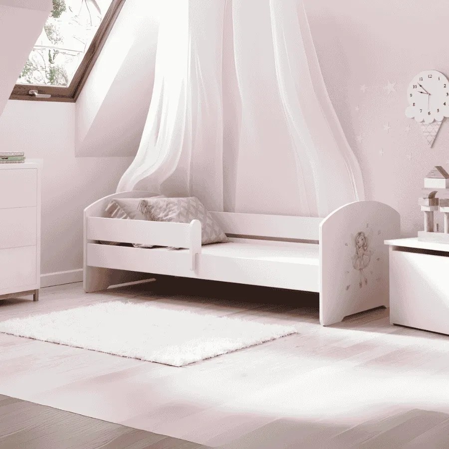 Cama infantil LUK fada 160x80 branca com grade - colchão e estrado incluído