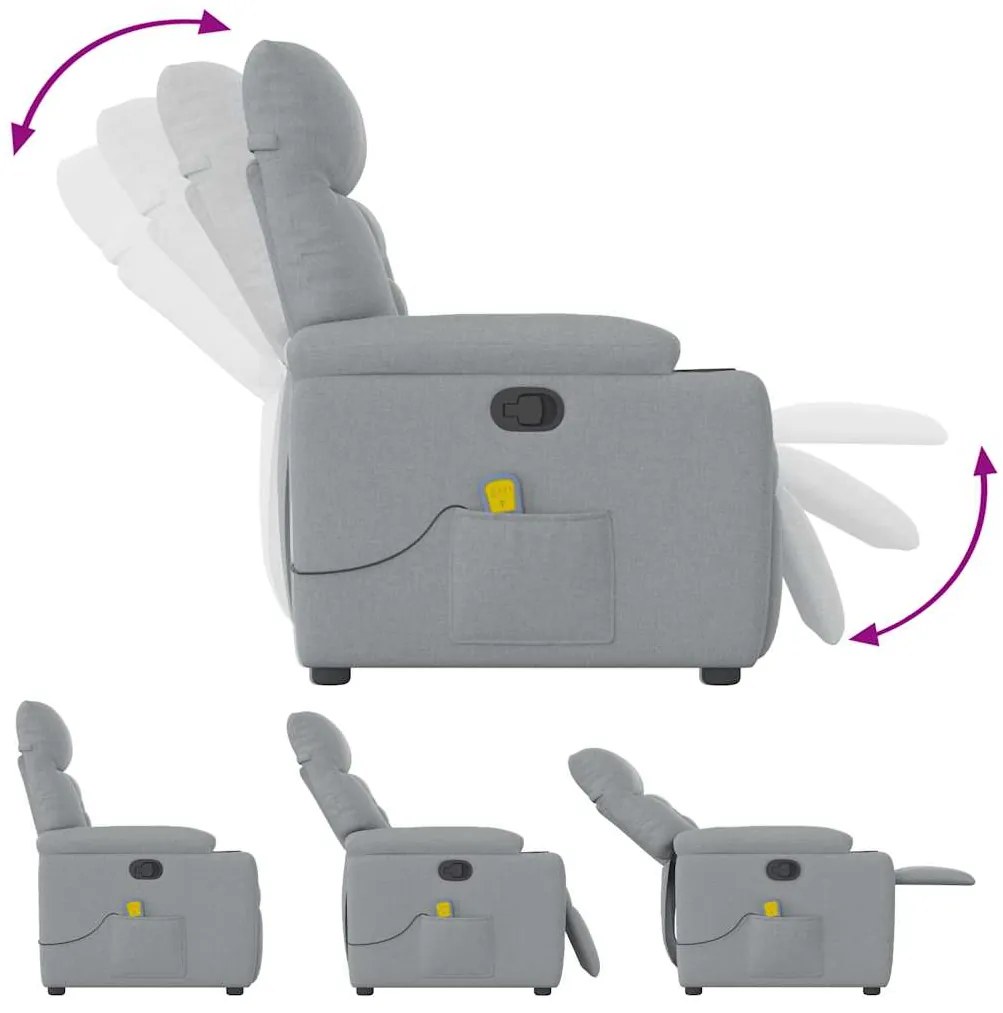 Poltrona de massagens reclinável tecido cinzento-claro