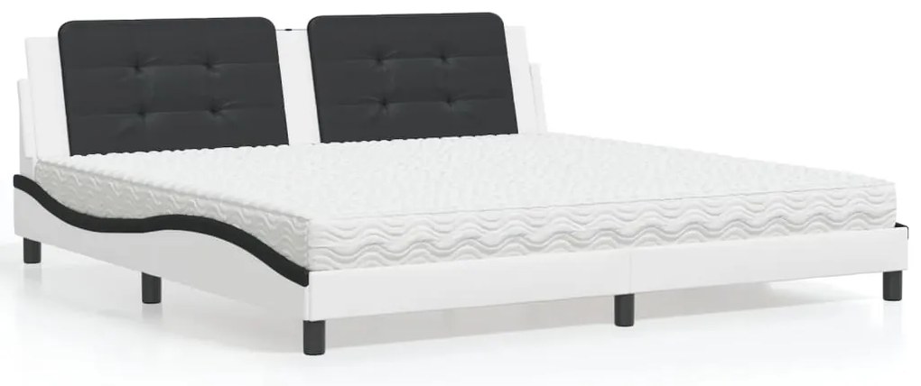Cama com colchão 200x200 cm couro artificial preto e branco