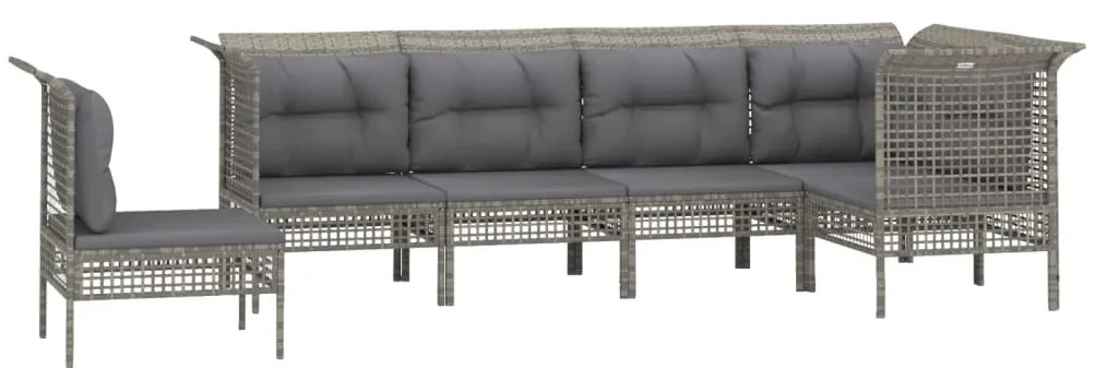 6 pcs conjunto lounge de jardim c/ almofadões vime PE cinzento