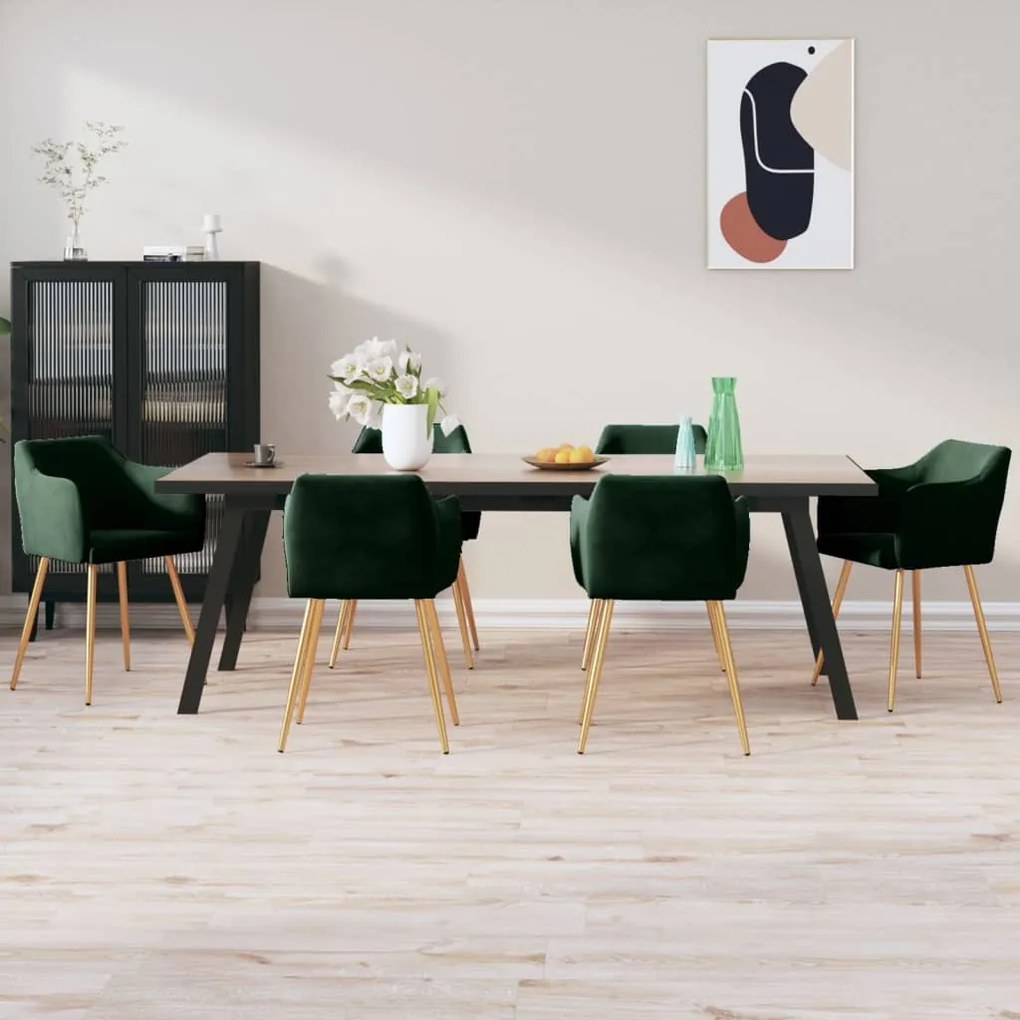 vidaXL Cadeiras de jantar 6 pcs veludo verde-escuro