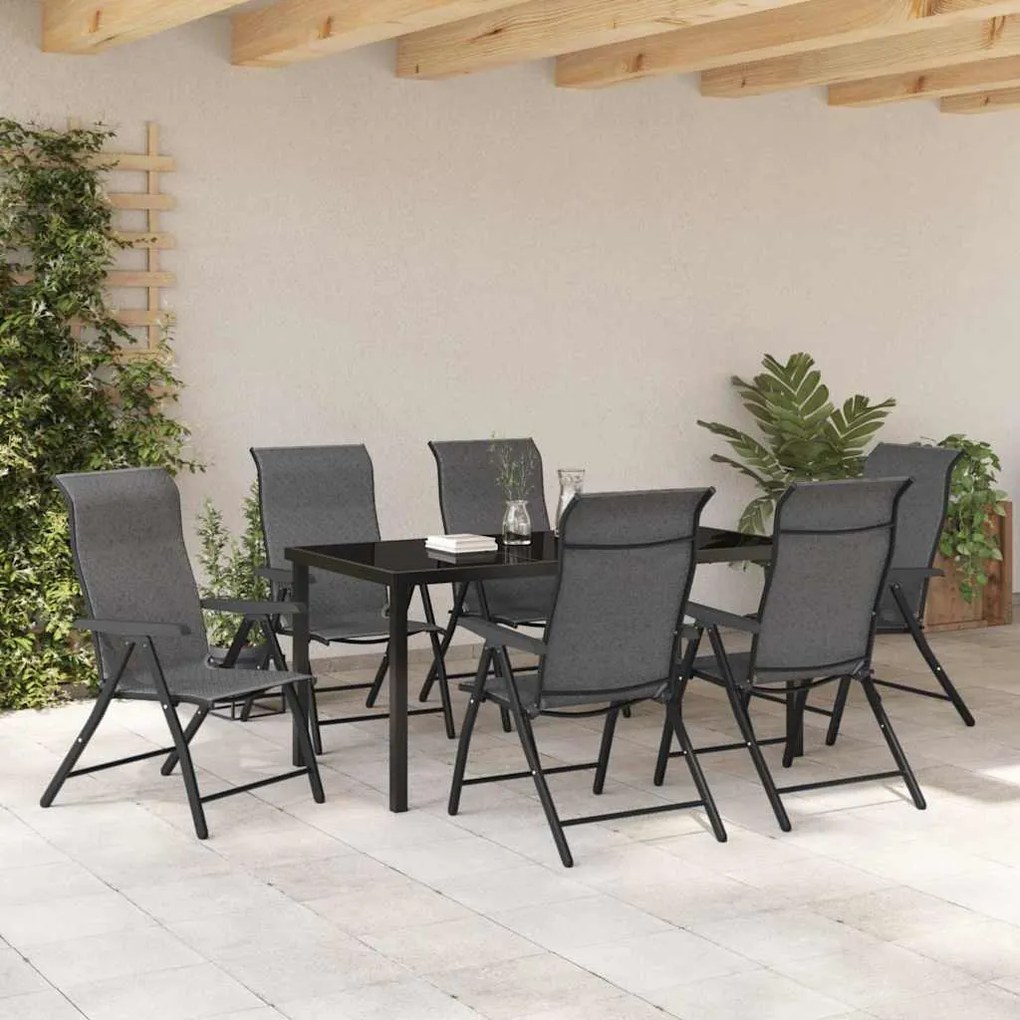 Conjunto de Jantar de Jardim com 7 Peças em Rattan e Poliéster Cinza