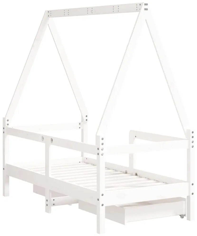 Estrutura cama infantil c/ gavetas 70x140cm pinho maciço branco