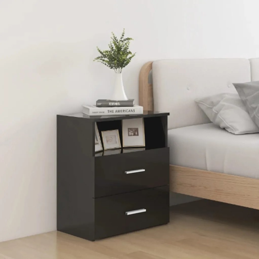 vidaXL Mesa de cabeceira 50x32x60 cm preto brilhante