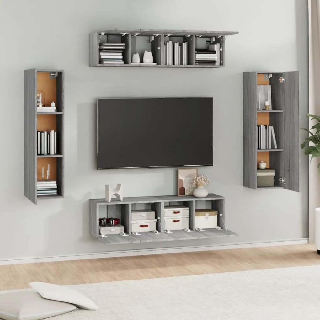 Conjunto móveis de TV 6 pcs madeira processada sonoma cinza