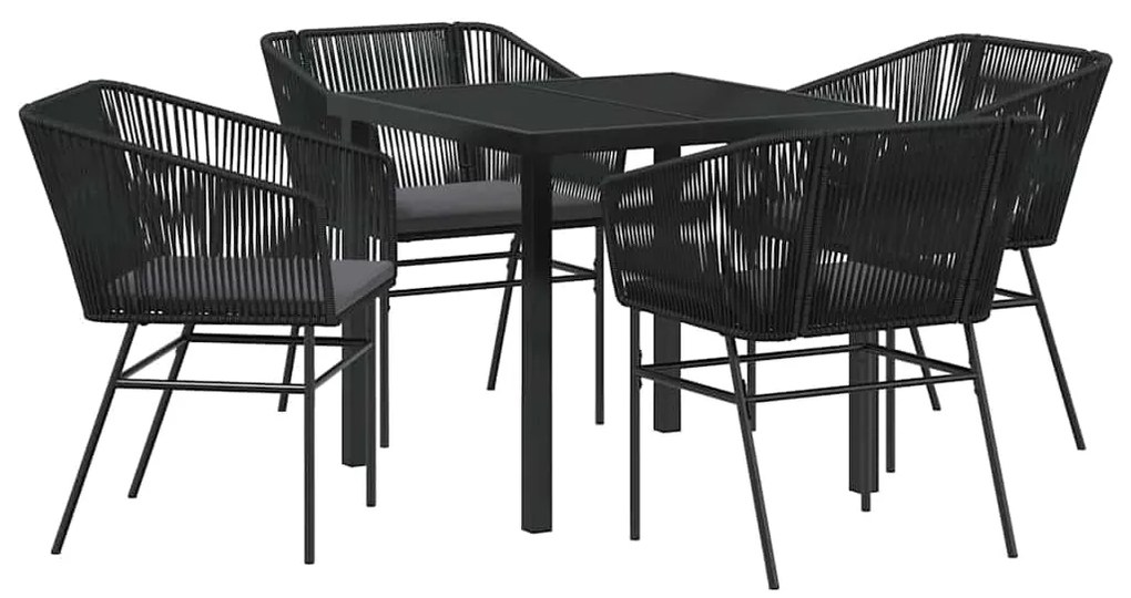 Conjunto de Jantar de Jardim com 5 Peças e Almofadas Pretas de Rattan