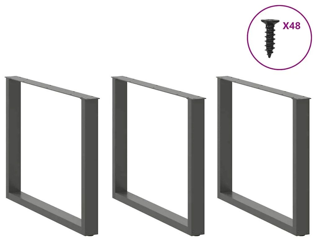 Pés para mesa de jantar em formato de U, 2 peças, antracite, 100x(72-7