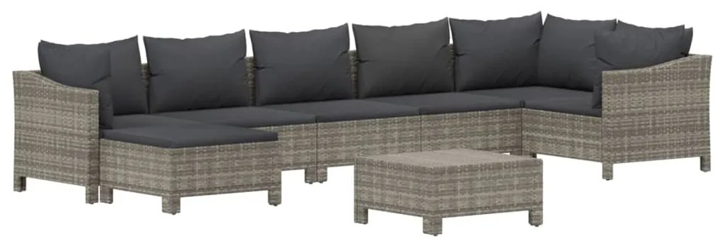 8 pcs conjunto lounge de jardim c/ almofadões vime PE cinzento