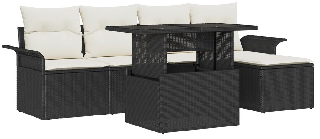 Conjunto de Sofá de Jardim de 8 Peças com Almofadas Preto Rattan Polim