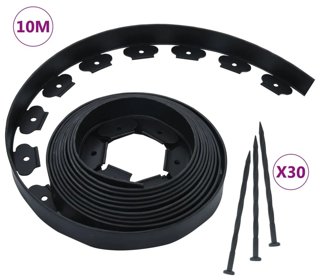 vidaXL Borda de relvado flexível com 30 pinos 10 m 5 cm