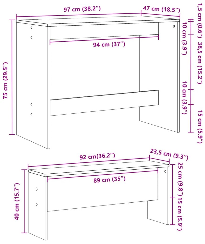 3 pcs conj. mesa de jantar e banco derivados de madeira preto