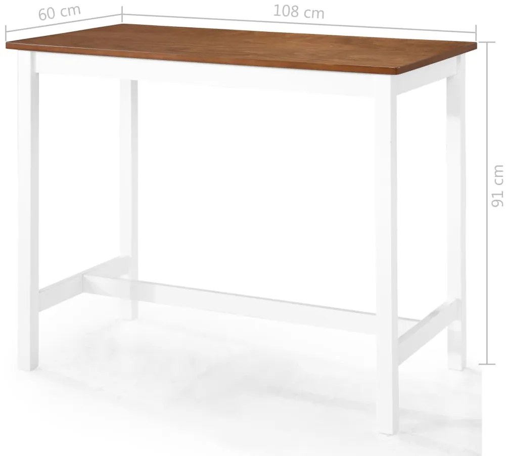 Mesa e cadeiras de bar 5 pcs madeira maciça castanho e branco