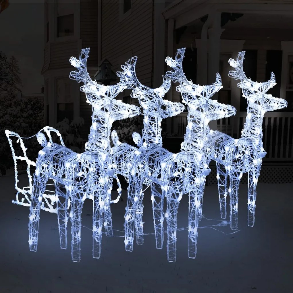vidaXL Decoração de Natal renas/trenó 240 luzes LED acrílico