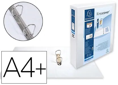 Pasta Exacompta Canguro 2 Argolas 40 mm Din A4+ Cartão Forrado Polipropileno Personalizavel 3 Bolsos Branca