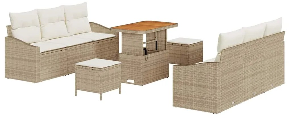 Conjunto de Sofá de Jardim de 9 Peças com Almofadas Bege em Rattan Sin