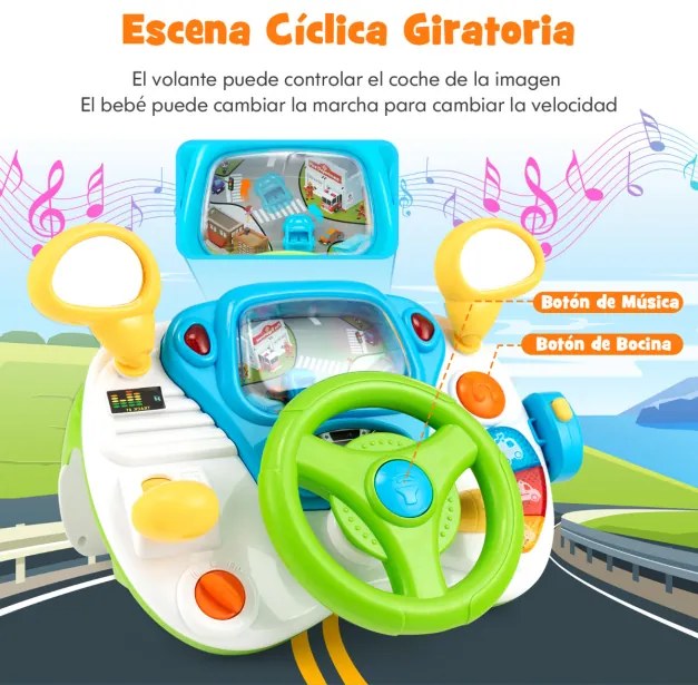 Kit de simulação de direção para crianças, volante interativo com banco, alto-falante musical, megafone, ensino pré-escolar