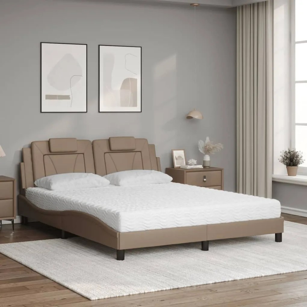 Cama com colchão 160x200 cm couro artificial cappuccino
