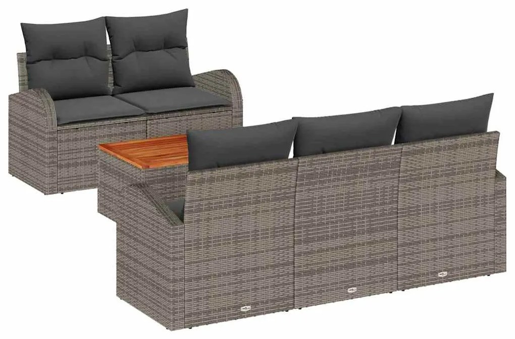 Conjunto de Sofá de Jardim com 6 Peças da , almofadas cinzas em rattan