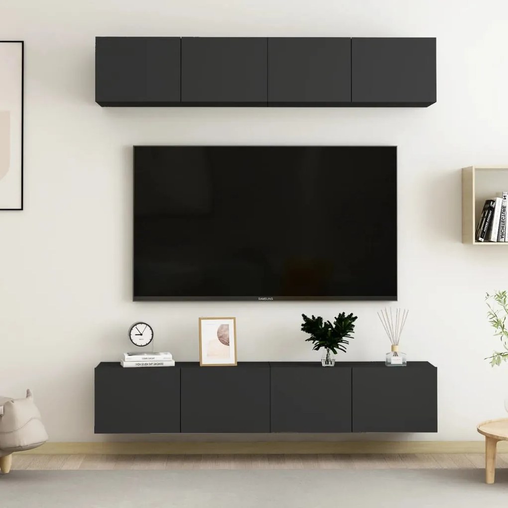 Móveis de TV 4 pcs 80x30x30 cm derivados de madeira preto