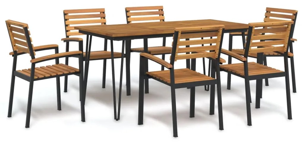 vidaXL Conj. jantar p/ jardim 7 pcs madeira de acácia maciça e metal