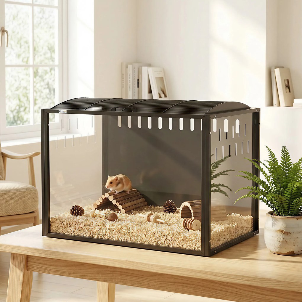 Gaiola para Hamster, 81 x 51 x 53 cm, Vista Panorâmica, Preta