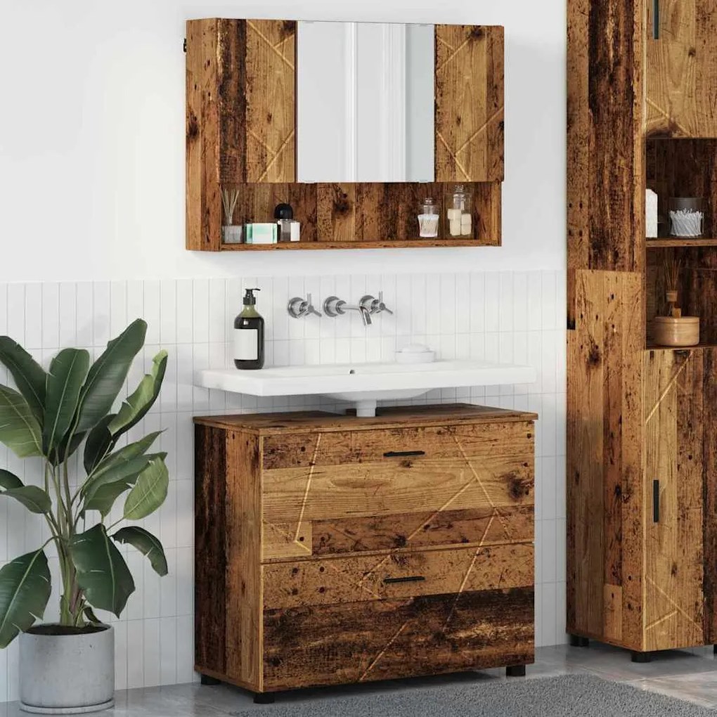 vidaXL Conjunto de Móveis para Banheiro com porta 2 pcs Madeira antiga