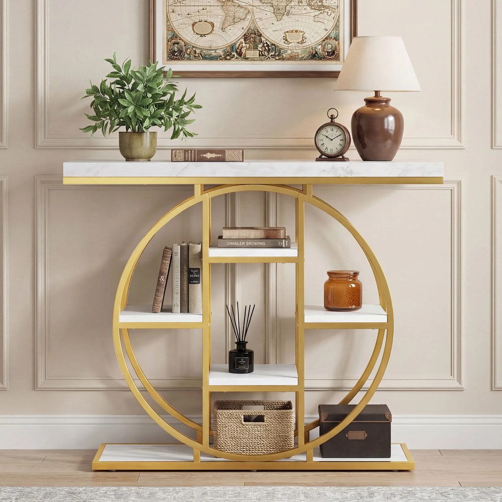 Mesa Consola de Entrada, 100 x 30 x 815 cm, 6 Prateleiras, Branco