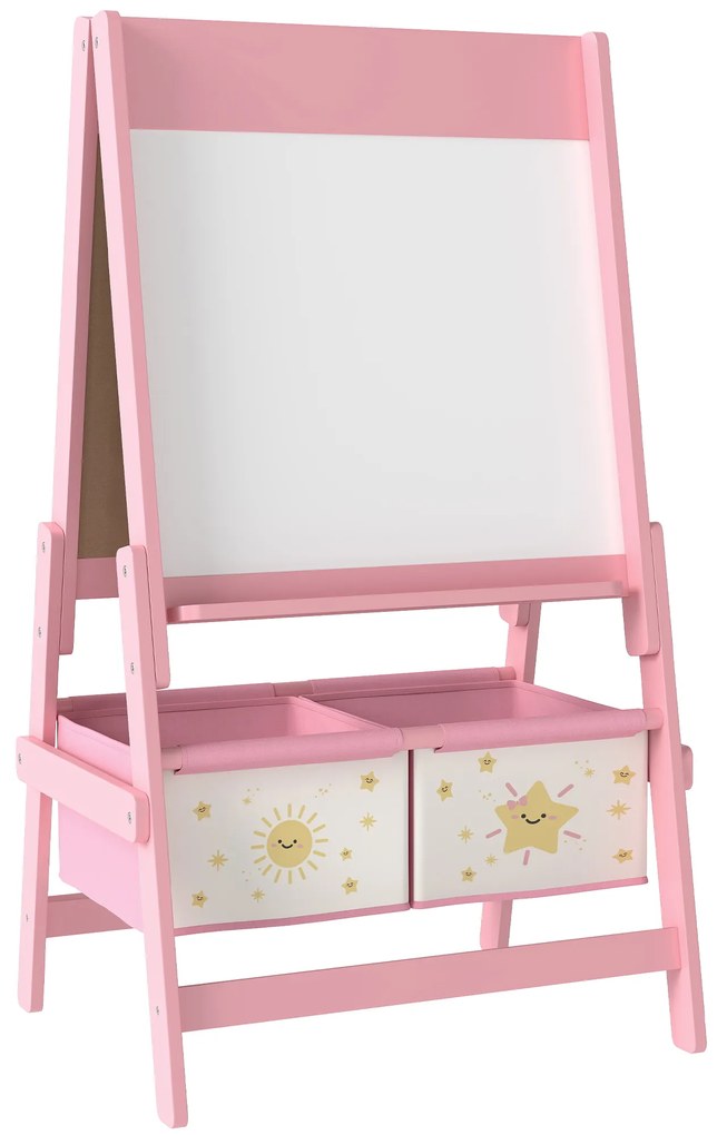AIYAPLAY Cavalete de Pintura para Crianças 3 em 1 para Crianças acima de 3 Anos com Rolo de Papel e Cestos de Arrumação 54x46x94 cm Rosa | Aosom Portugal